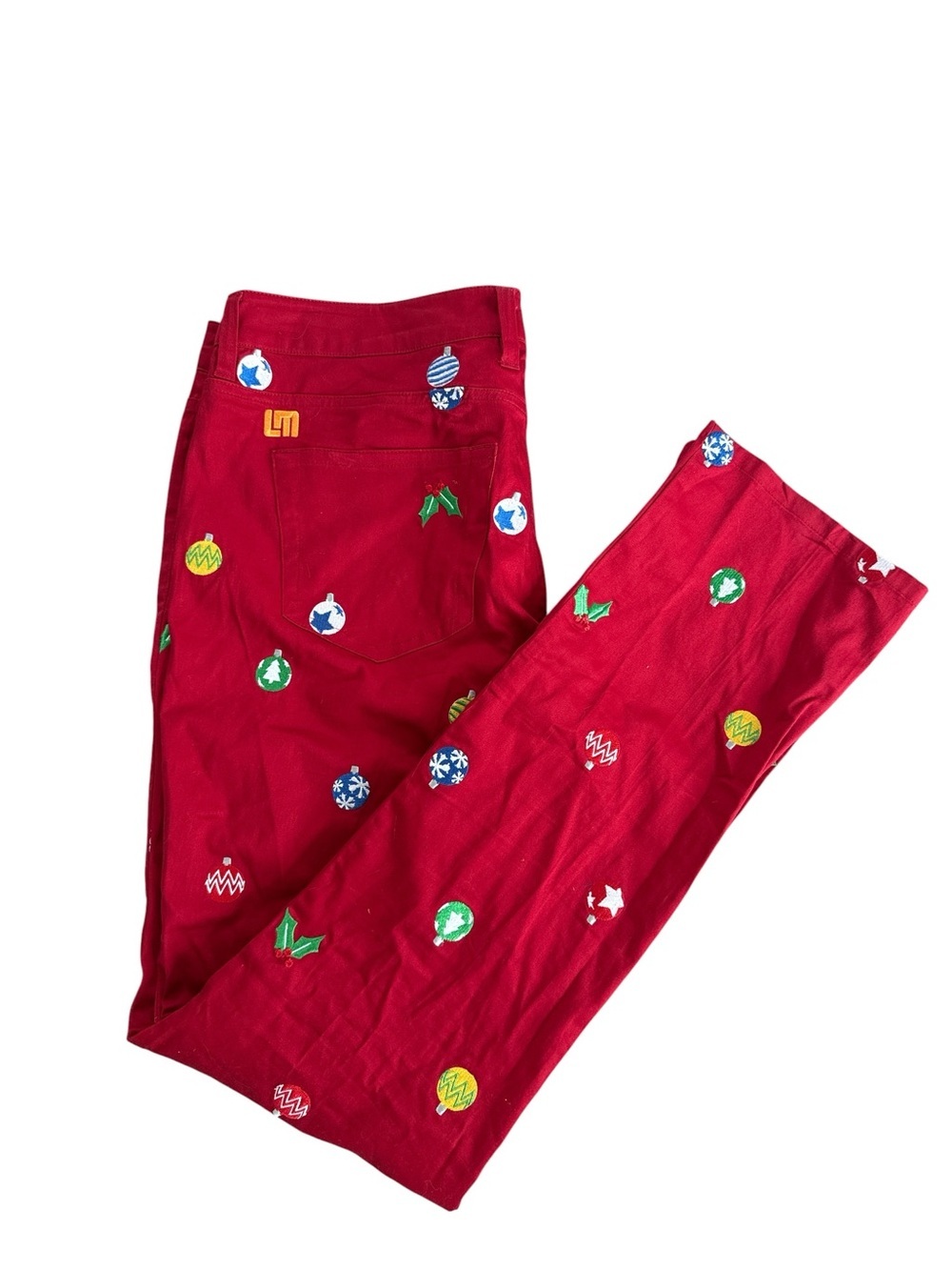 Loudmouth Golf Christmas Golf Pants with Embroidered Ornaments Party Holiday